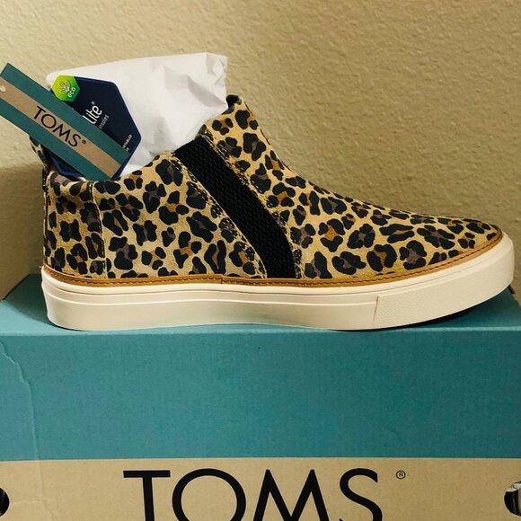 TOMS Suede Slip On Mid Sneaker Ortholite Leopard Print Tan Classic Bryce - Picture 1 of 4